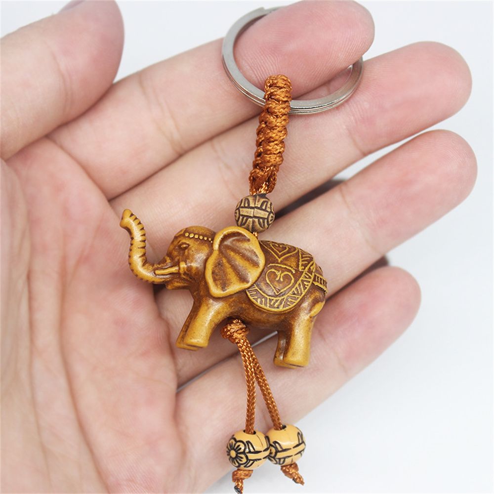 Schattige olifant dierlijke vorm gesp sleutelhouder snijwerk hanger houten sleutelhanger sleutelhanger