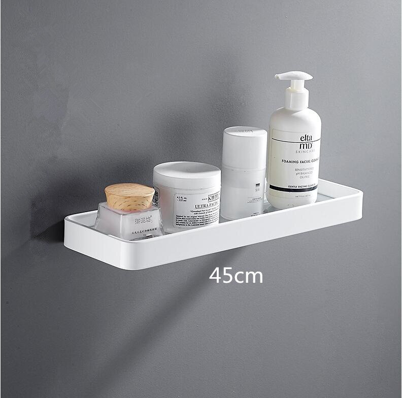 Tuqiu 25CM 35CM 45CM Glass Shelf,Square bathroom glass shelves,White Bathroom Shelf Aluminum Shower room Rack,Cosmetic Shelf: 45cm