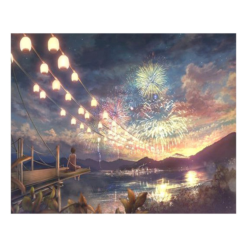 Frameless Fireworks season Diy Digital Painting By Numbers Kits Acrylic Paint By Numbers Unique For Home Decor 40x50cm: Default Title