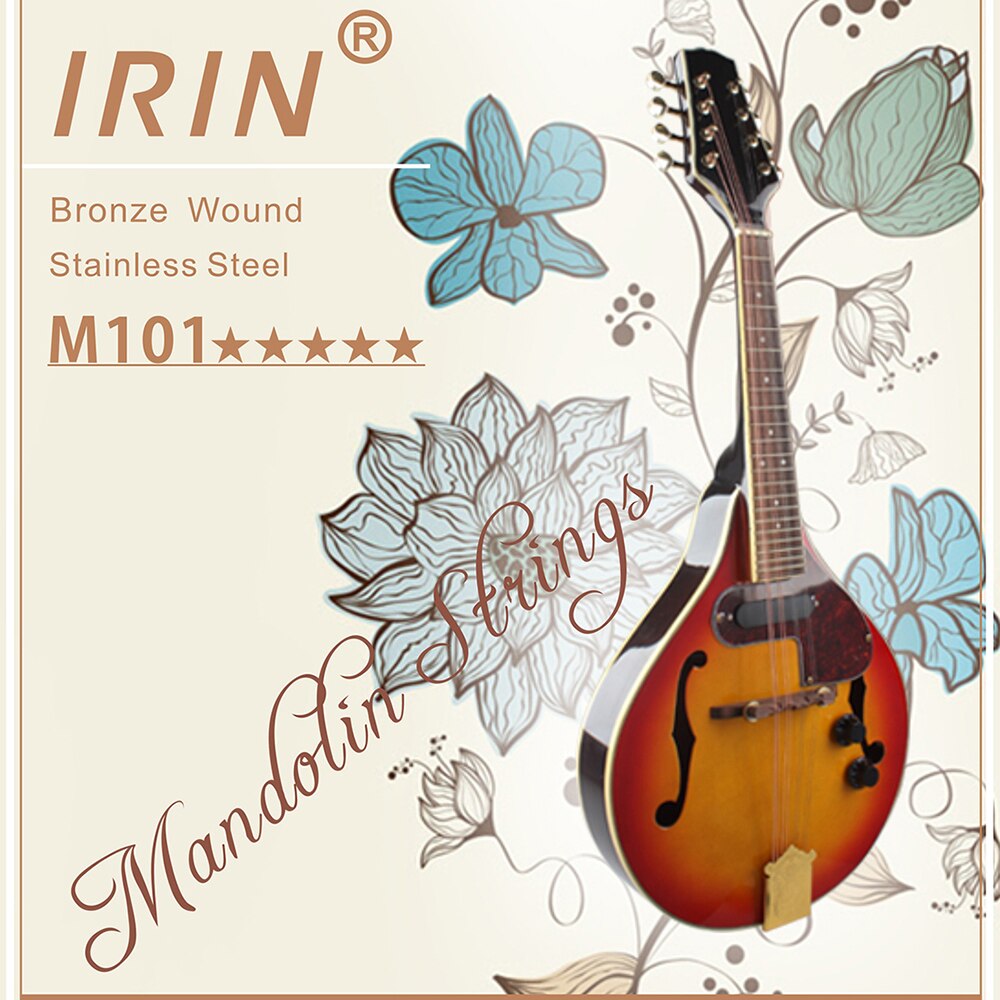IRIN-cuerdas de mandolina M101, cuerdas de instrumento de acero inoxidable enrolladas en bronce, Color plateado y dorado (.010-.034)
