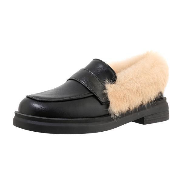 Casual Vrouw Schoen Loafers Bont Klompen Platform Ondiepe Mond Alle-Match Ronde Neus Lage Hakken Klimplanten Comfortabele Big Size rubber: 1 / 35