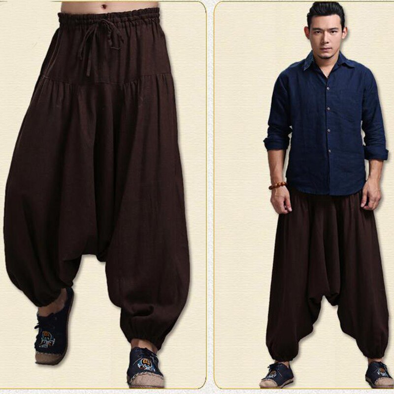 Herr vintage bomullslinne hippy boho aladdin harem ninja byxor vida ben byxor casual nepal herr indiska aladdin byxor xl: Brun