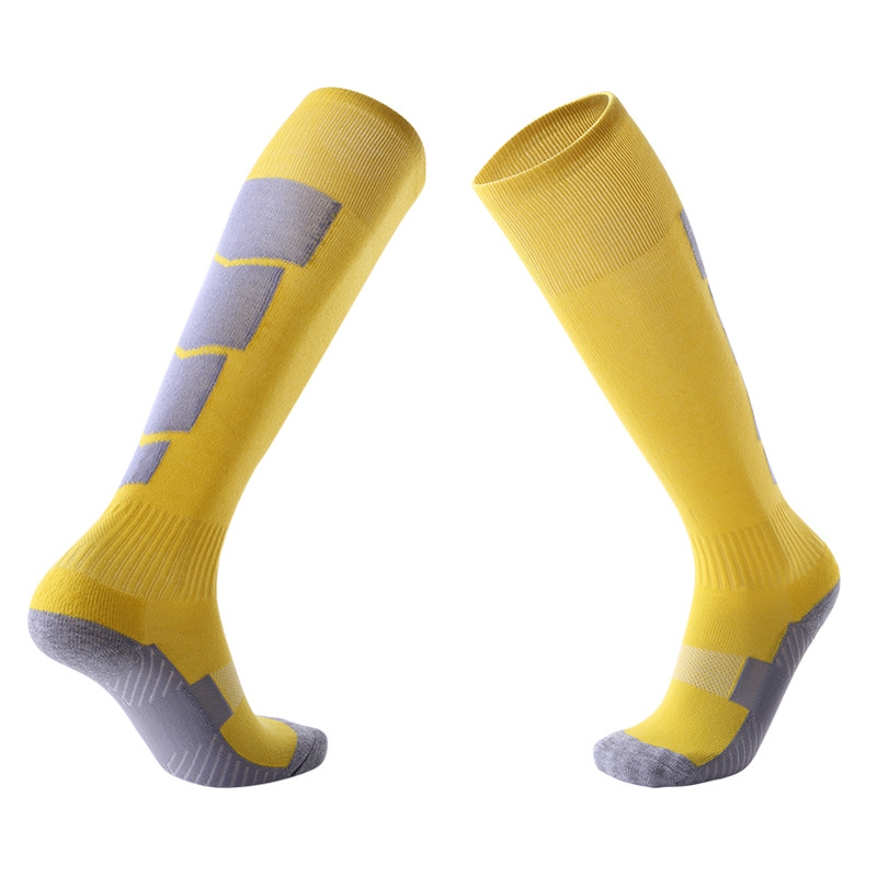 Men Women Non-slip Over Knee Football Socks Thick Towel Soccer Stockings Sweat-absorbent Wear-resistant Sports Socks SKJ035: Yellow