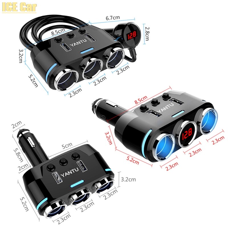 Bil gadget produkter bil cigarettænder stik splitter stik led usb oplader adapter med usb til iphone hurtig oplader 5v/3a