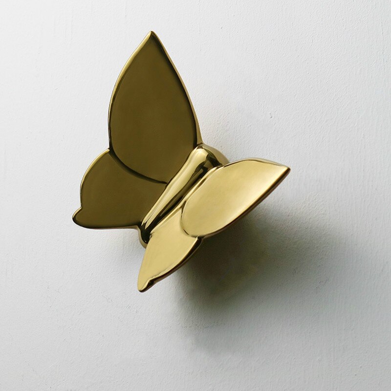 Creatividad cerámica mariposa montaje en pared Fondo estereoscópico pared decoración moderna del hogar Decoración colgante para habitación de niños: Oro / 8.5x11cm