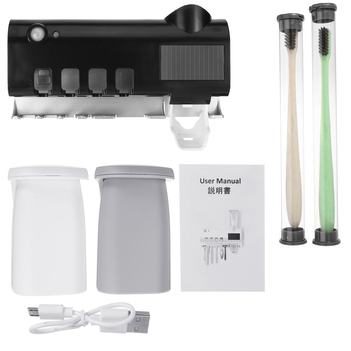 3 in 1 uv sterilisator tandenborstelhouder zonne-energie automatische tandpasta knijpers dispenser wandgemonteerde badkameraccessoires