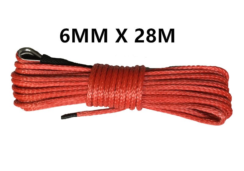 Frete Grátis 6mm x 28m cabo linhas de uhmwpe guincho sintético corda plasma com acessórios do carro bainha