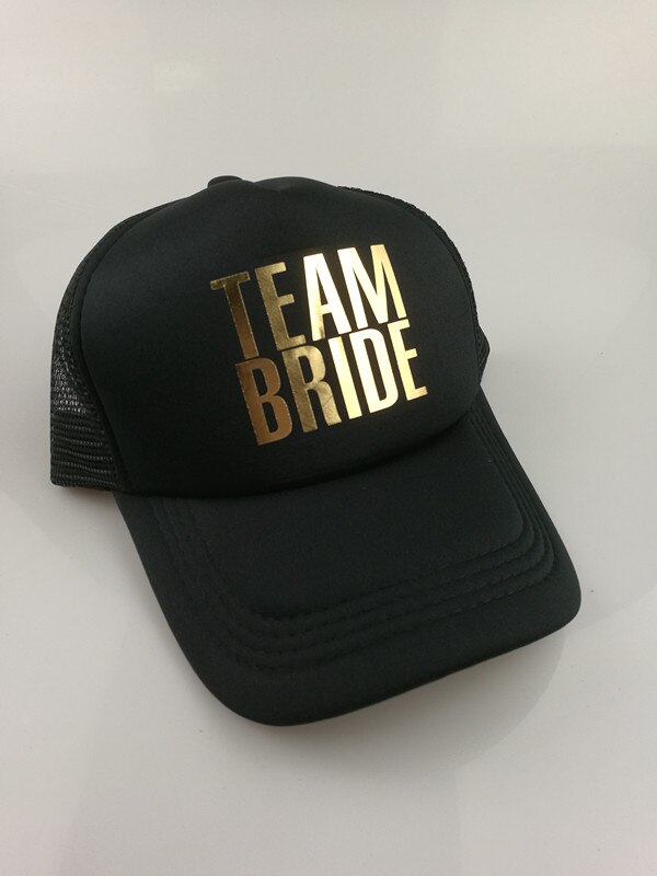 C &amp; Fung SQUAD novia del equipo sombreros basebal gorras para el banquete de Boda del brillo del oro rosa malla sombreros de verano estilo: TEAM BRIDE black hat