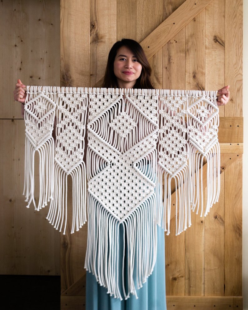 Boho Decor Macrame Hand Geweven Geometrische Katoen Tapijt Muur Opknoping Bohemian Ambachten Geometrische Kunst Wandtapijt Kamer Decoratie
