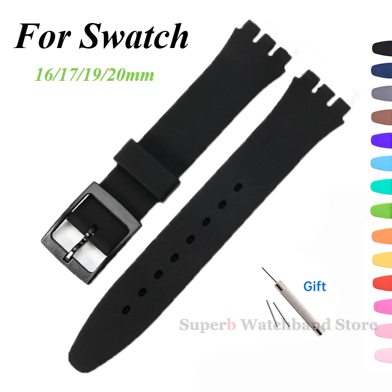 Bracelet de rechange en silicone pour montre Swatch, bracelet en caoutchouc coloré, accessoires pour hommes et femmes avec outil, 17mm, 19mm, 20mm, 16mm