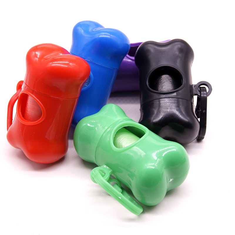 Pet Dog Poop Bag Dispenser Waste Garbage Holder Dispensers Poop Bags Set Bone Pets Cat Dogs Trash Cleaning Supplies Dog Toy