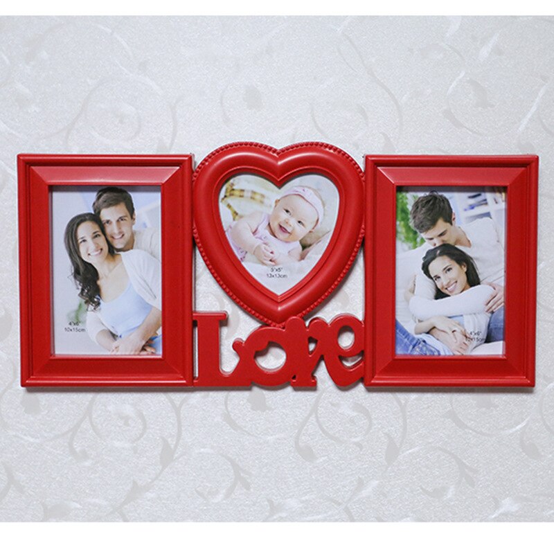 Marco de fotos de amor rojo, combinación de 6 pulgadas, forma de corazón, imagen conjunta para niños, estudio de pared colgante de pared
