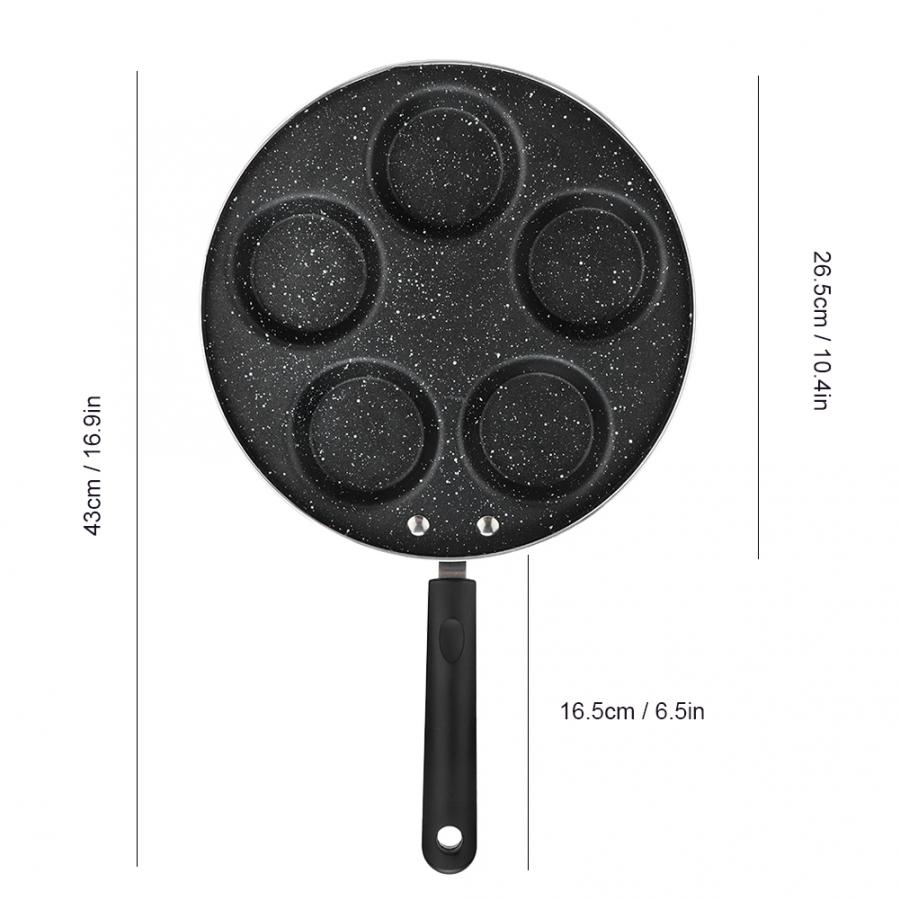 Olla para freír con 5 agujeros redondos, sartén para freír con cinco agujeros, sartén para freír, huevo antiadherente, tortilla, panqueque, carne, Pan, cocinar huevos, Ham, máquina de desayuno