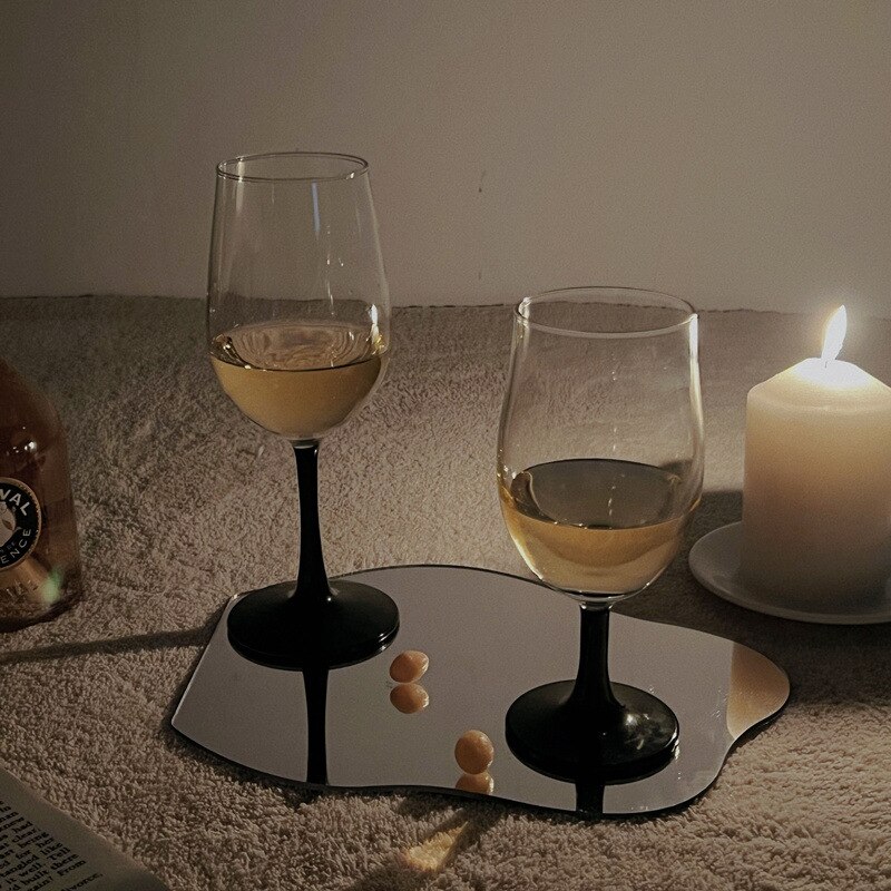 Copa de vino tinto de cristal de tallo negro, copa de vino de Brandy corta duradera, copa de vino europea de Burdeos, copa de borgoña para el hogar