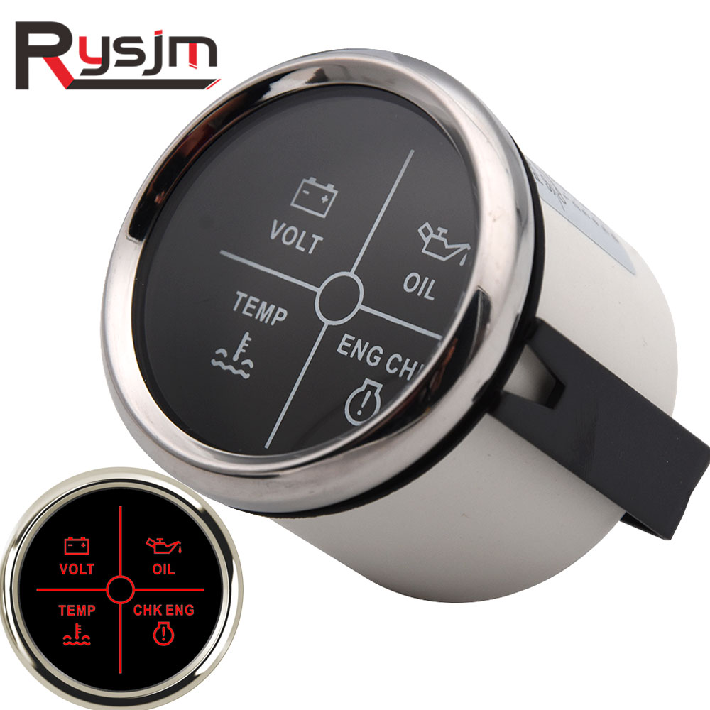Medidor de alarma para coche y barco, medidor de temperatura del agua, voltaje, presión de aceite, control de motor, 4 indicador de alarma LED, indicador de temperatura de agua