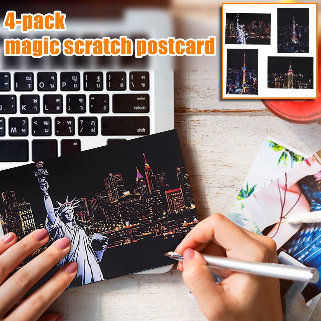 Magic Paper Rainbow Scratch Art Paper DIY Scratch Art Painting Paper With Wooden Drawing Stick Kids For Boy Girls