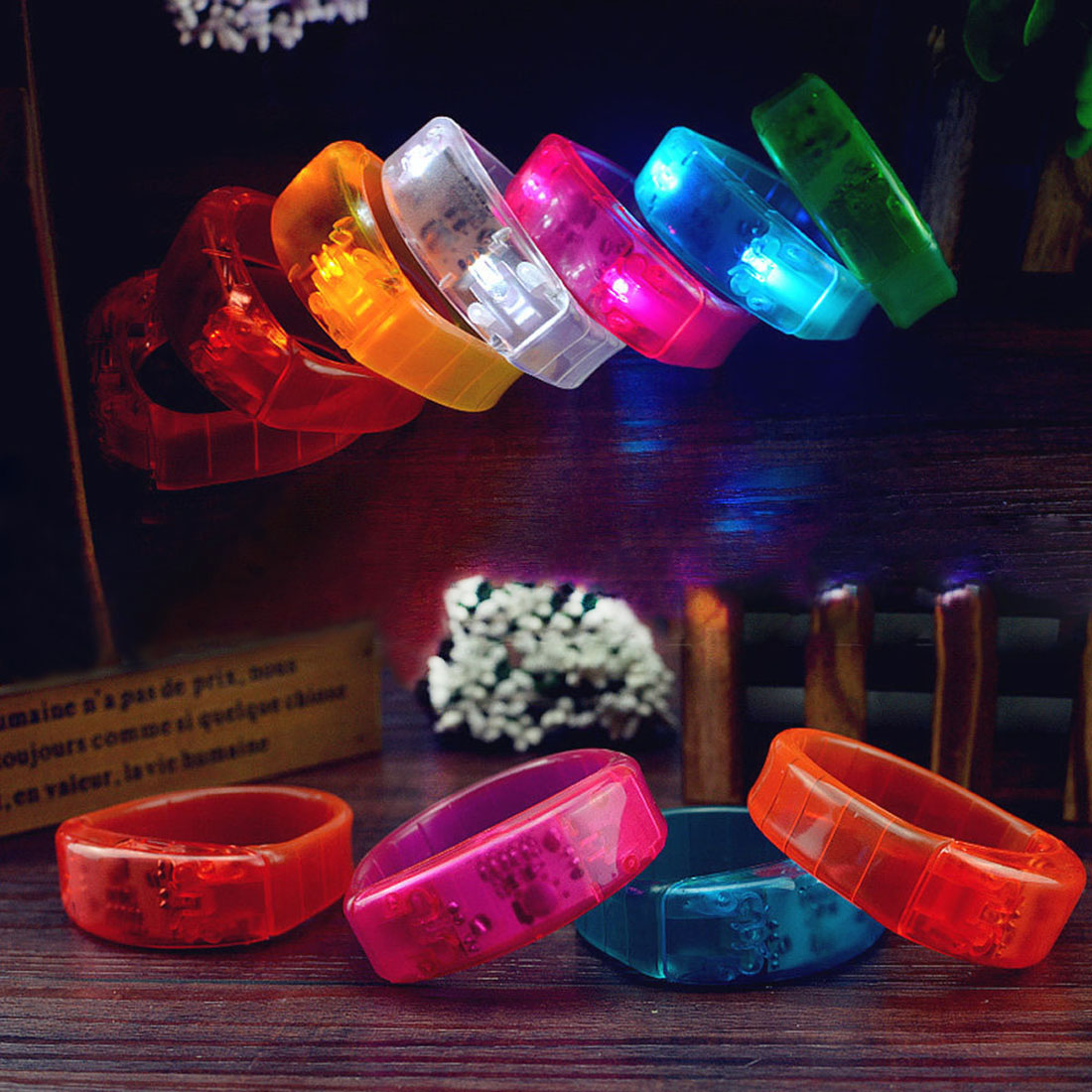 Glow LED Light Up Wristband Voice Control Flashing Bracelet Bangle Cheer Props Rave Glow Party Christmas