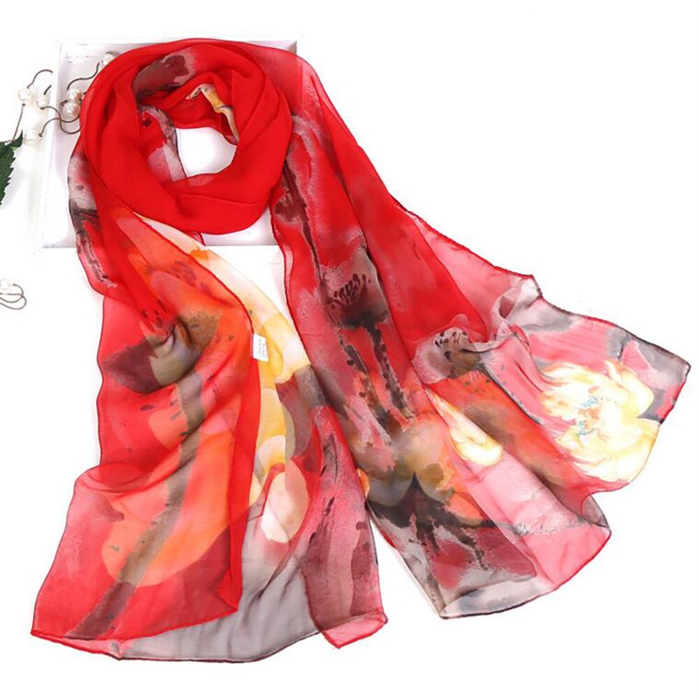 1# Women Scarf Unisex Ink lotus thin silk scarf Soft Wrap Shawl Scarves Chinese style Multi-Purpose шарфы женские
