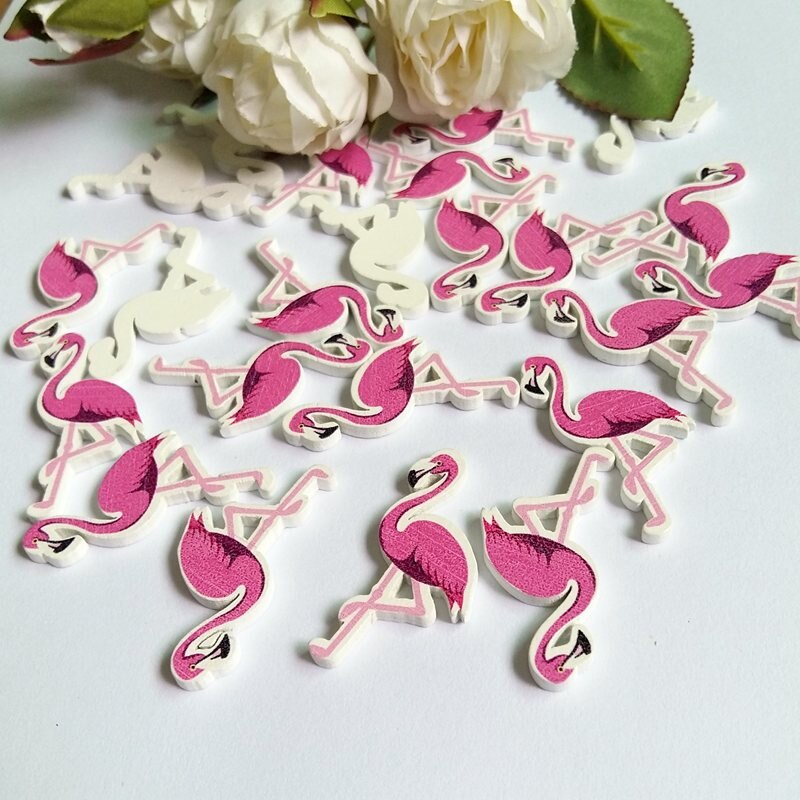 120 stks geen-Gaten Gemengde Houten Knop Flamingos patroon Plakboek Craft Knoppen Kledingstuk Botões Accessoires