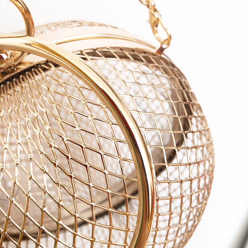 Metal Ball Women Shoulder Bag Gold Cages Round Hollow Clutch Luxury Wedding Party CrossBody Purse Handbag Travel Beach Bags