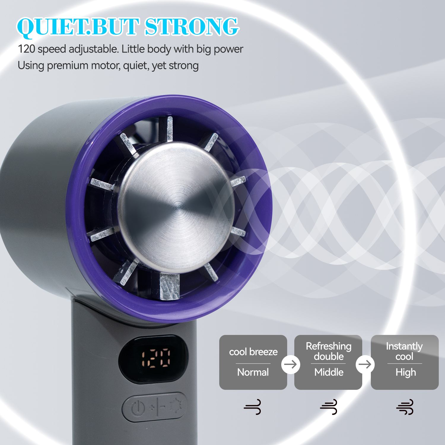 Mini ventilador portátil de 3000mAh, 120 velocidades de viento, refrigeración instantánea con modo de hielo, ventilador de mano, ventiladores eléctricos recargables por USB, ventilador de Camping