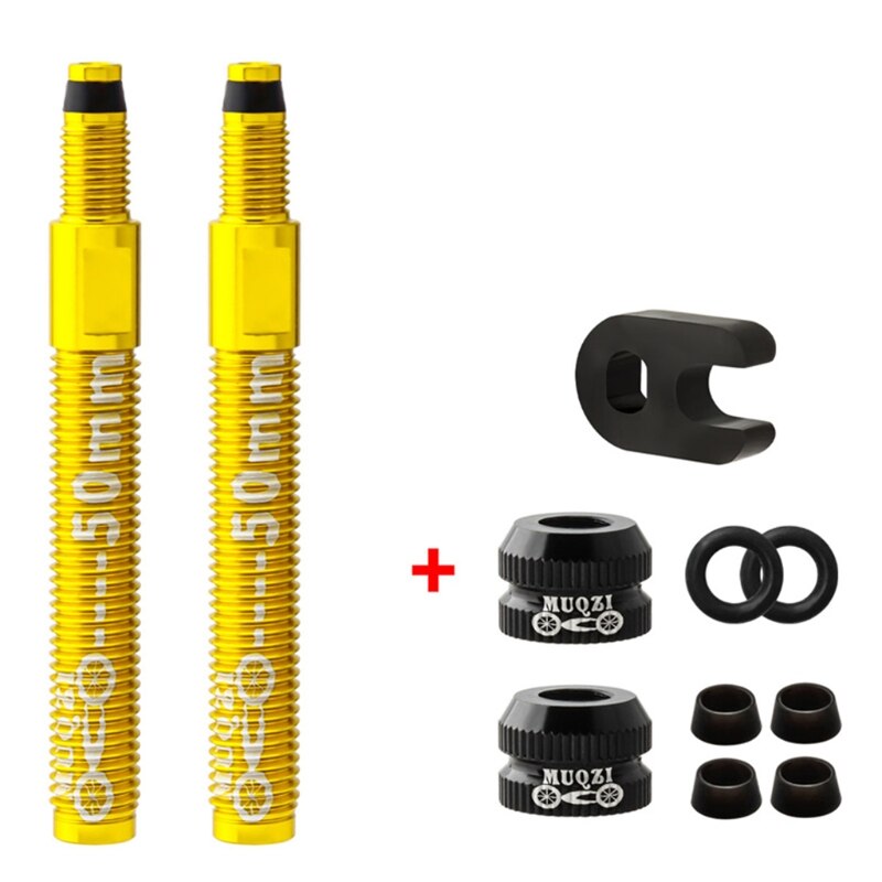 Bicycle Presta Valve Extender 50mm 80mm Clincher Removable Tire Inner Tube Extension Valve with Core Wrench: Gold