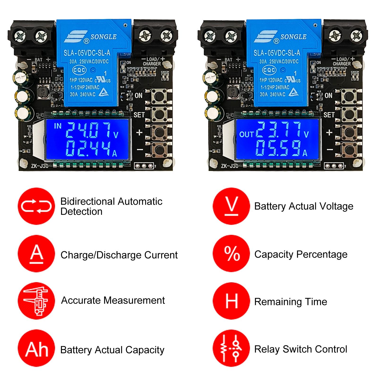 Batterij Laad Ontlading Controller Laagspanning Cut-Off Schakelaar Coulometer Batterij Spanning Monitor Bescherming 30a 6V-60V Lcd