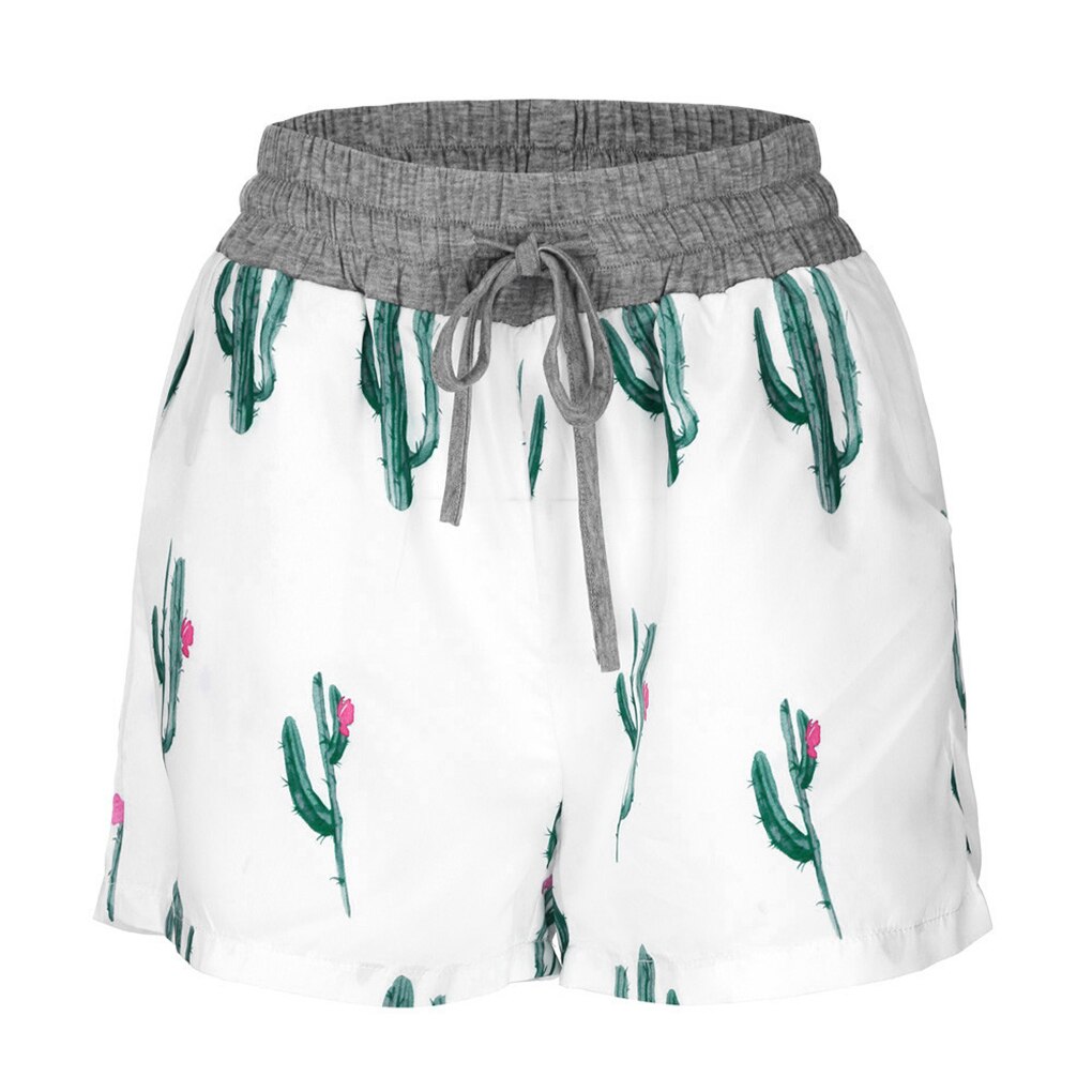 Sommersøvnbunde nylon pyjamas shorts kvinders kaktusprint korte bukser: Fs11642-01