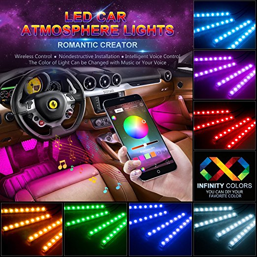 landbouw Pebish Scully Auto RGB LED Neon Interieur Licht Lamp Strip Decoratieve Sfeer Lights  Draadloze Telefoon APP Controle Voor Android IOS Kit Voet lamp – Grandado