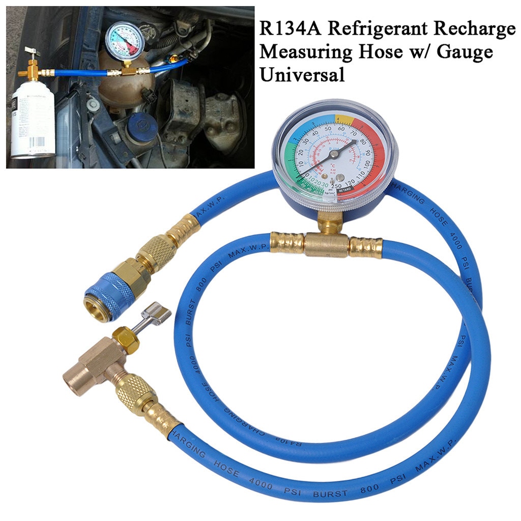 Car AC Air Conditioning R134A Refrigerant Recharge Hose w/ Pressure Gauge Measuring Kit Copper Auto Car Accessories
