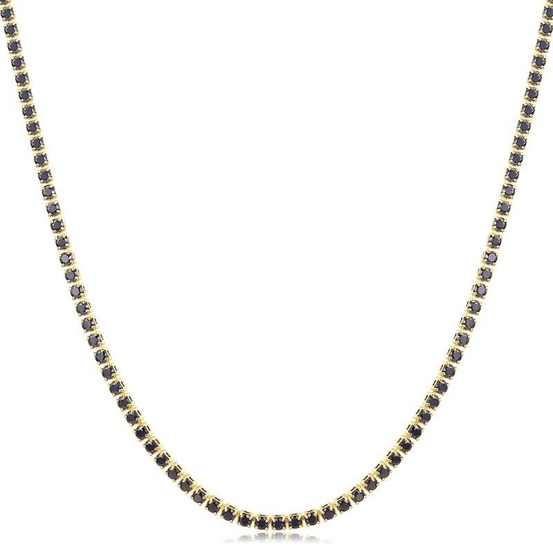 35cm+5cm 2mm gelbgoldene tennis-zirkonia-kette kurze choker-halskette für damen und mädchen schmuck collier collares kolye kette 14 ": Goldfarben, schwarzer zirkonia