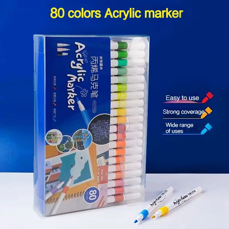 12-60 Colors Acrylic Markers Pen Set Paint Art Marker Soft Tip Pen for Children Stone Paint Ceramic Glass Wood Fabric Painting: WHITE