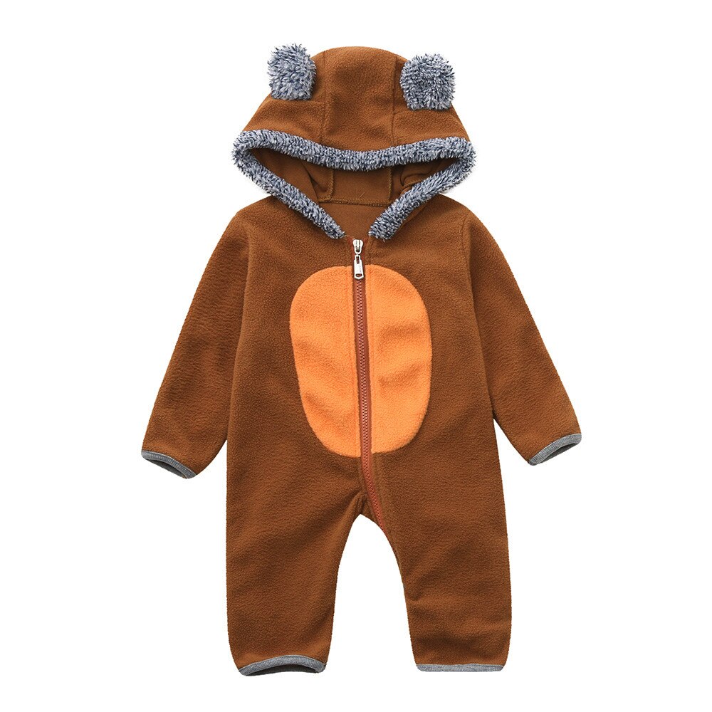 Baby Peuter Baby Bodysuit Meisjes Jongens Cartoon Leuke Oren Hoodie Romper Zip Baby Winter Kleding Pasgeboren Kinderen Kids Jumpsuit: Brown / 6m