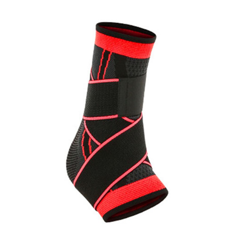 1PC Elastic 3D Pressurized Ankle Support Basketball Volleyball Sports Gym Badminton Ankle Brace Protector with Strap Belt: red / L