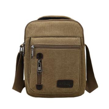 Koreansk herrväska multifunktionell bärbar vardagsväska i canvas retro axelväska: Kaki