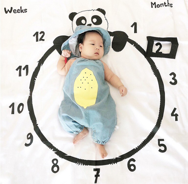 Bebis milstolpe filt panda tryck fotografi vecka månatlig tillväxt bakgrund tyg pojkar flickor barn kamera fotografering rekvisita: 3