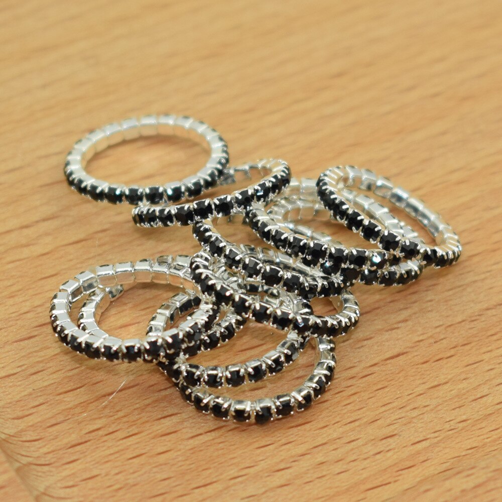 10 stück koreanische Ausführung mehrfarbige strassringe für damen, 1 reihe gemischtfarbiger kristallringe, dehnbarer kristallring, zehenring, partyschmuck: Jz-Schwarz