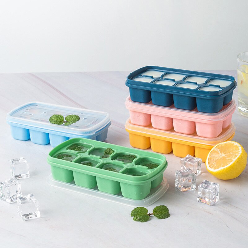 8 Grids Silicone Ice Mould Square Ice Cube Maker with Dustproof Lid Ice Cube Molds Ice Cube Tray for Whiskey Cocktails Drinking