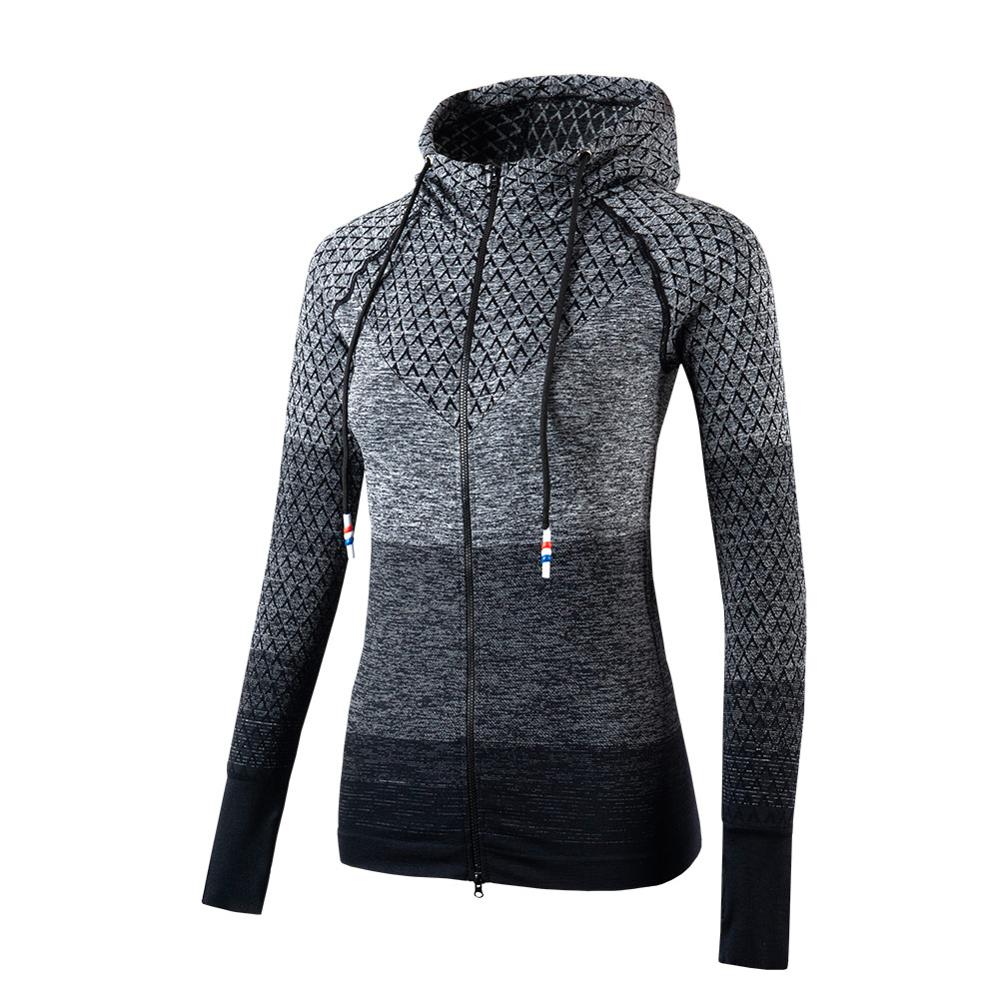 Gradiënt Zip Up Sport Jas vrouwen Dames Winter Yoga Running Actieve Outdoor Slim Fit Skimming Cut Elastische Soft Zip -Up Hoodie: S / Black