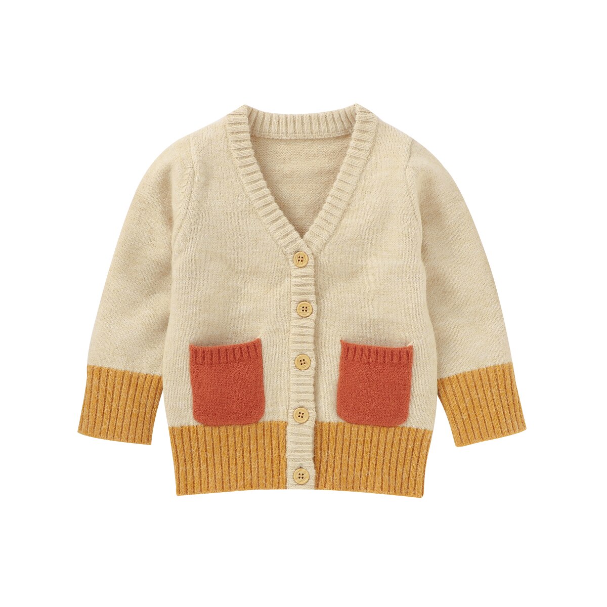 Infantil bebê recém-nascido meninas meninos de manga comprida cardigan cor fresca contraste com decote em v single-breasted casaco de malha suéteres: 18 m