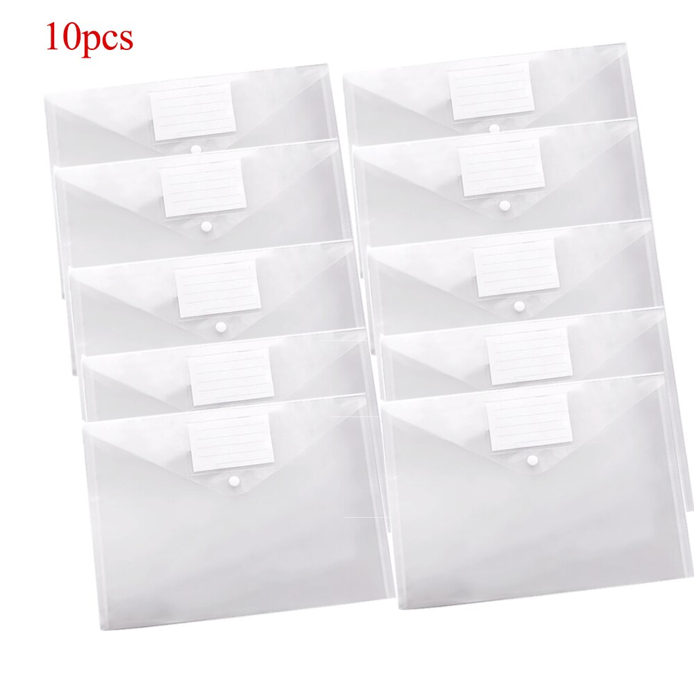 10pcs Office Desk Organizer Clear Binder Thicken Button Closure Transparent PVC Document Bag For A4 Office School Bureau: Default Title