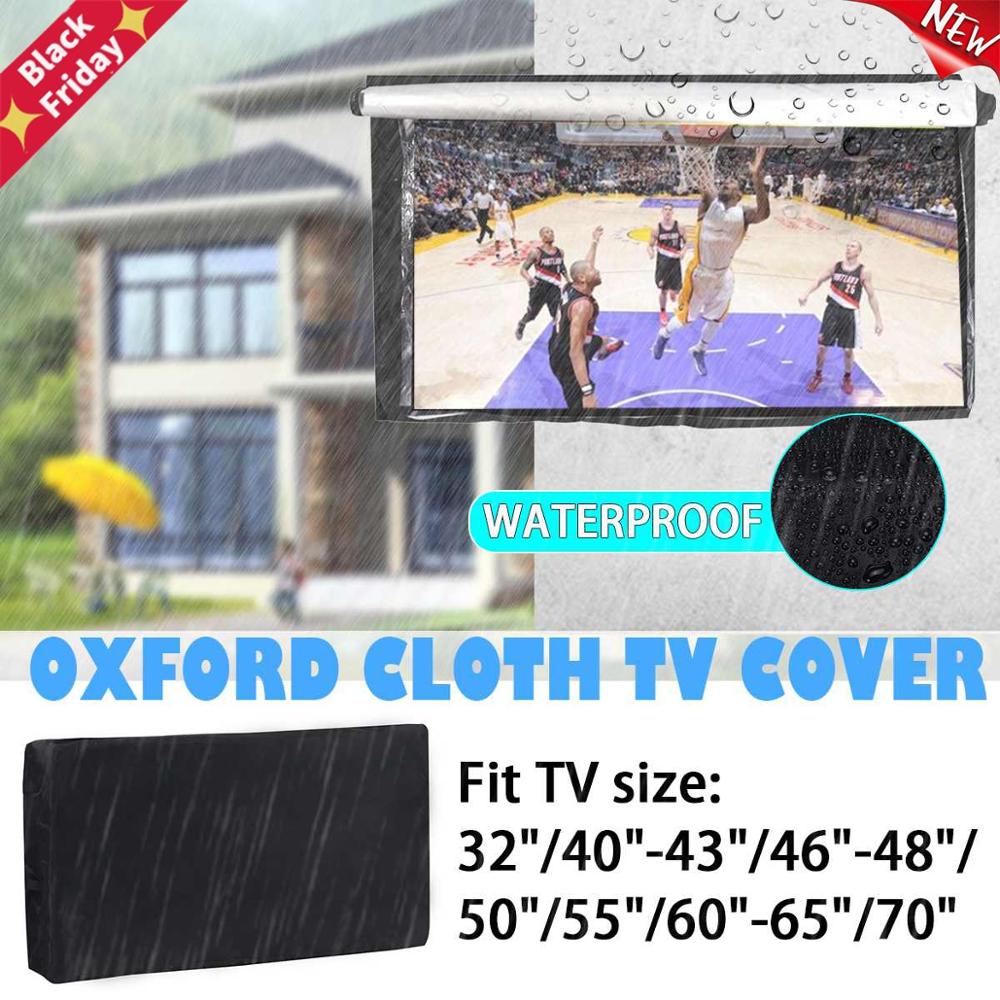 Waterproof Outdoor TV Cover Dustproof Screen Cover 32 To 70 Inch Durable Oxford Black Remote Control Television Case Pocket