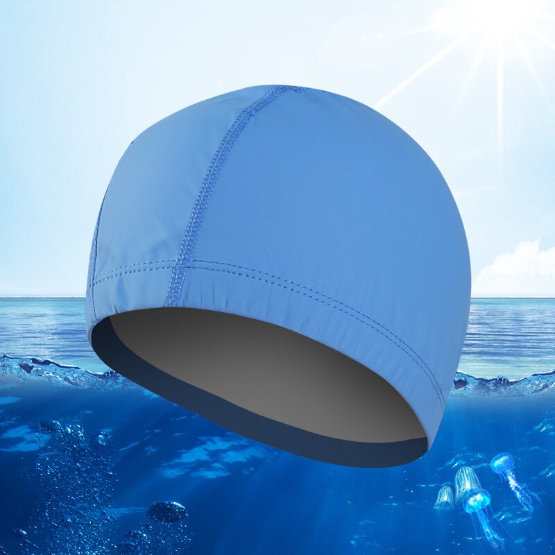 Chapéus elásticos de natação unissex, capas com revestimento impermeável para piscina, natação, tamanho livre para homens e mulheres, proteção para orelhas boné para natação: Azul