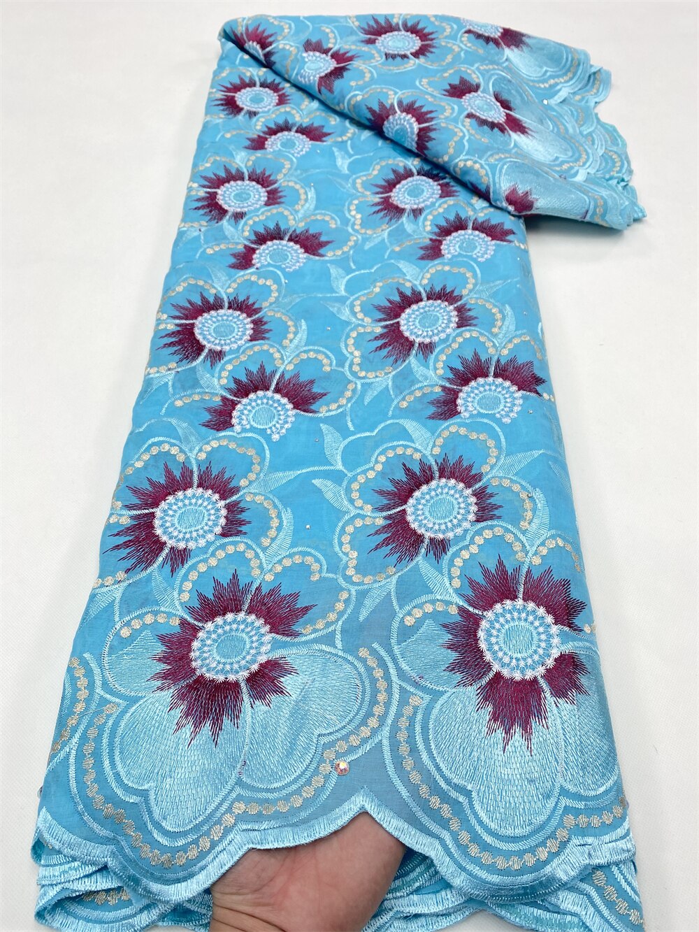 PGC afrykańska bawełna koronki tkaniny 2022 nowy koronka wysokiej jakości francuska nigeryjska koronki tkaniny z kamieniami na wesele 5 metrów YA4849B-1: 6african lace tkanina