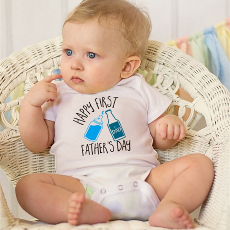 Zomer babykleding, gelukkige eerste vaderdag print baby jongen meisje romper wit katoen korte mouwen babykleding voor papa