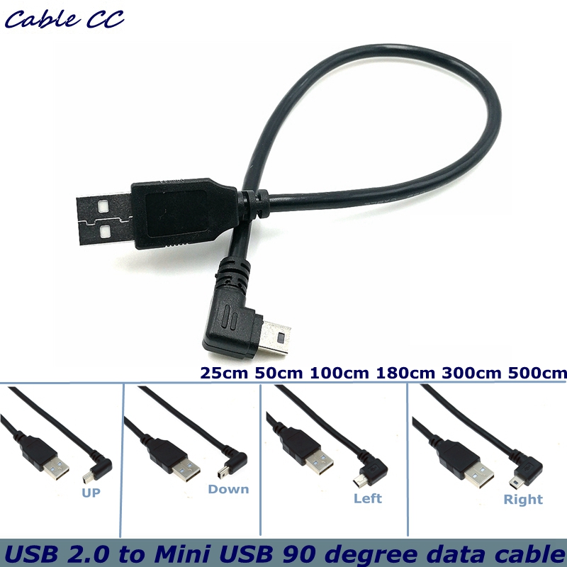 USB 2.0 macho a Mini USB tipo B 5 pines 90 grados arriba, abajo, izquierda y derecha cable de datos macho en ángulo 0,25 m/0,5 m