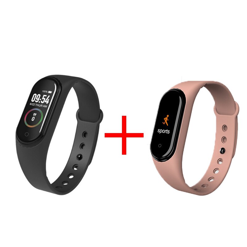2pcs Couple M4 Smart Bracelet Heart Rate Blood Pressure Health Waterproof Smart Watch Bluetooth Watch Wristband Fitness Tracker