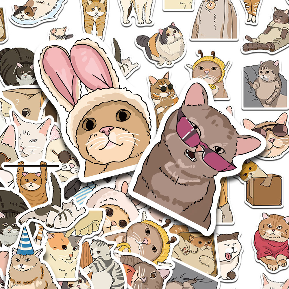 50 sztuki uroczych naklejek z kotkami i memami, wodoodporne naklejki z graffiti, etui na telefon, laptop, fajna naklejka do scrapbookingu
