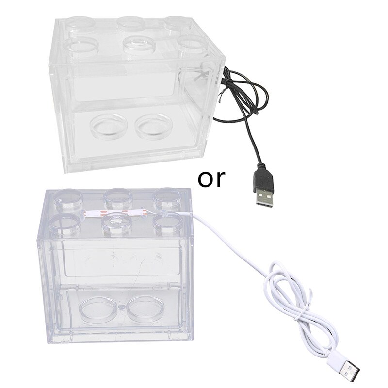USB Mini Aquarium Aquarium mit LED Lampe Licht Mehrfarbige Kleine Reptil Haustier Kasten Heimat Sekretariat Schreibtisch Dekoration Zubehör C42: transparent zufällig