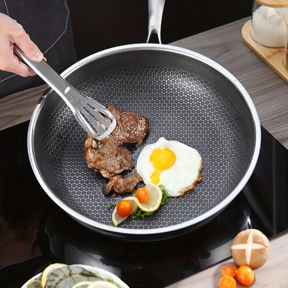 28cm Frying Pan Stainless Steel Omelette Pan Nonstick Crepe Pan Honeycomb Skillet for Eggs Fried Anti Scratch Wok Cooking Pan